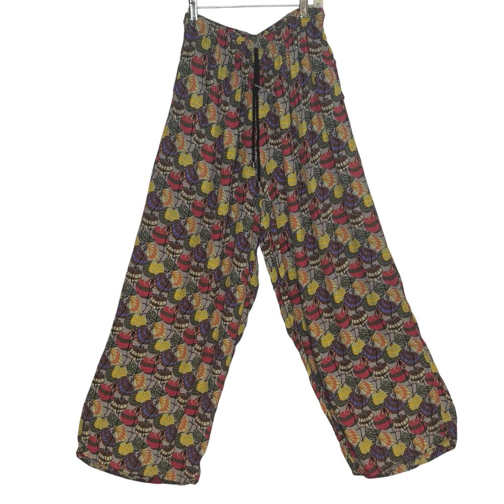 Flax by Jeanne Engelhart Rayon Paper Lantern Print Wide Leg Pull On Pants